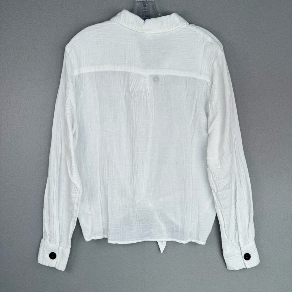Beachlunchlounge Nox Crinkle Gauze Tie Front Button‎ Up Shirt White XS Casual - Picture 2 of 14
